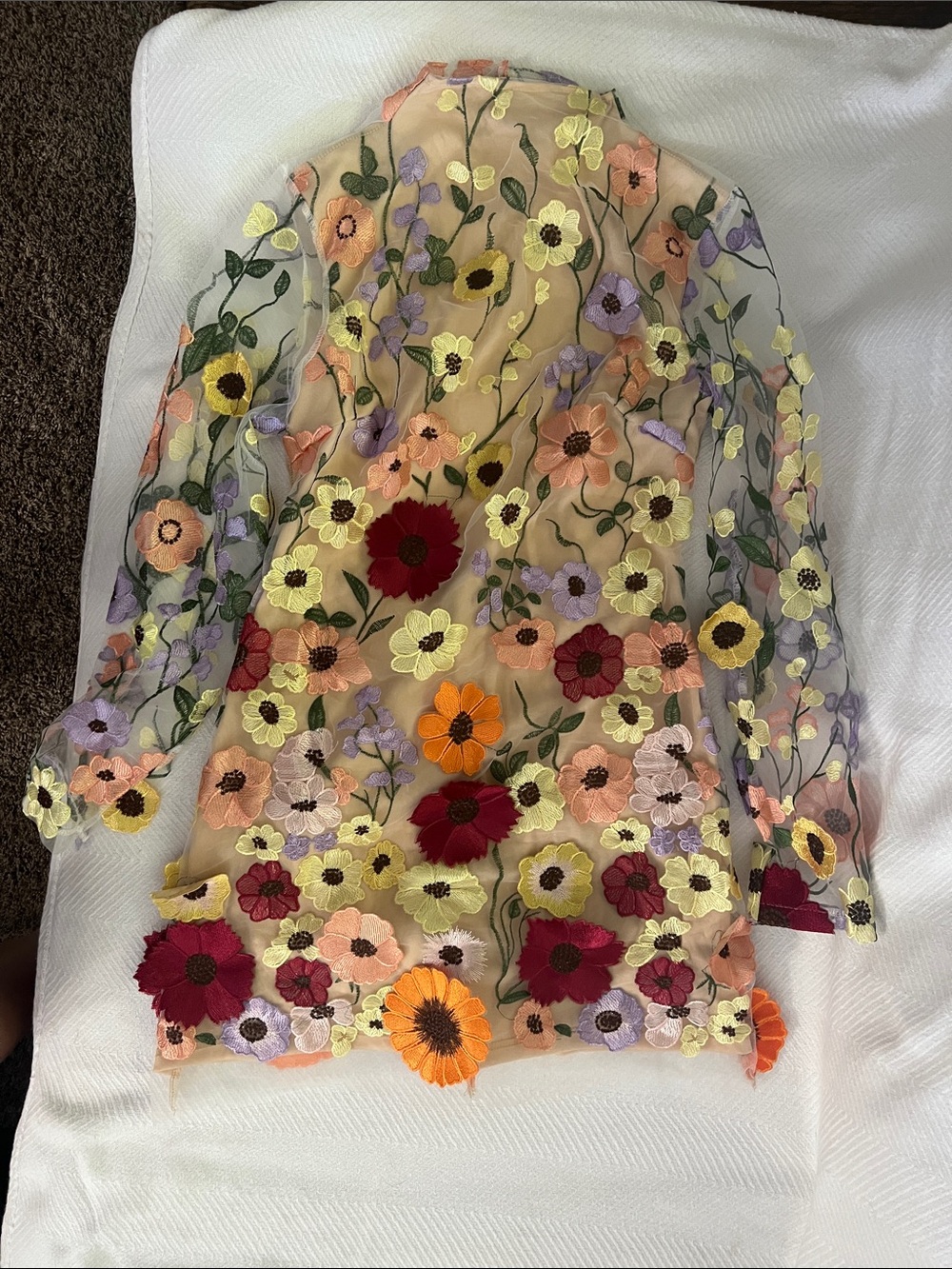 Embroidered floral long sleeve dress